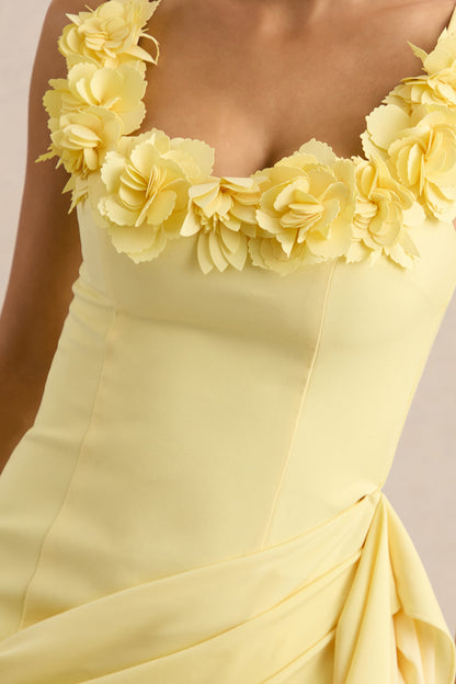 Letitia | Lemon Square-Neck Floral Detailed Wrap Midi Dress