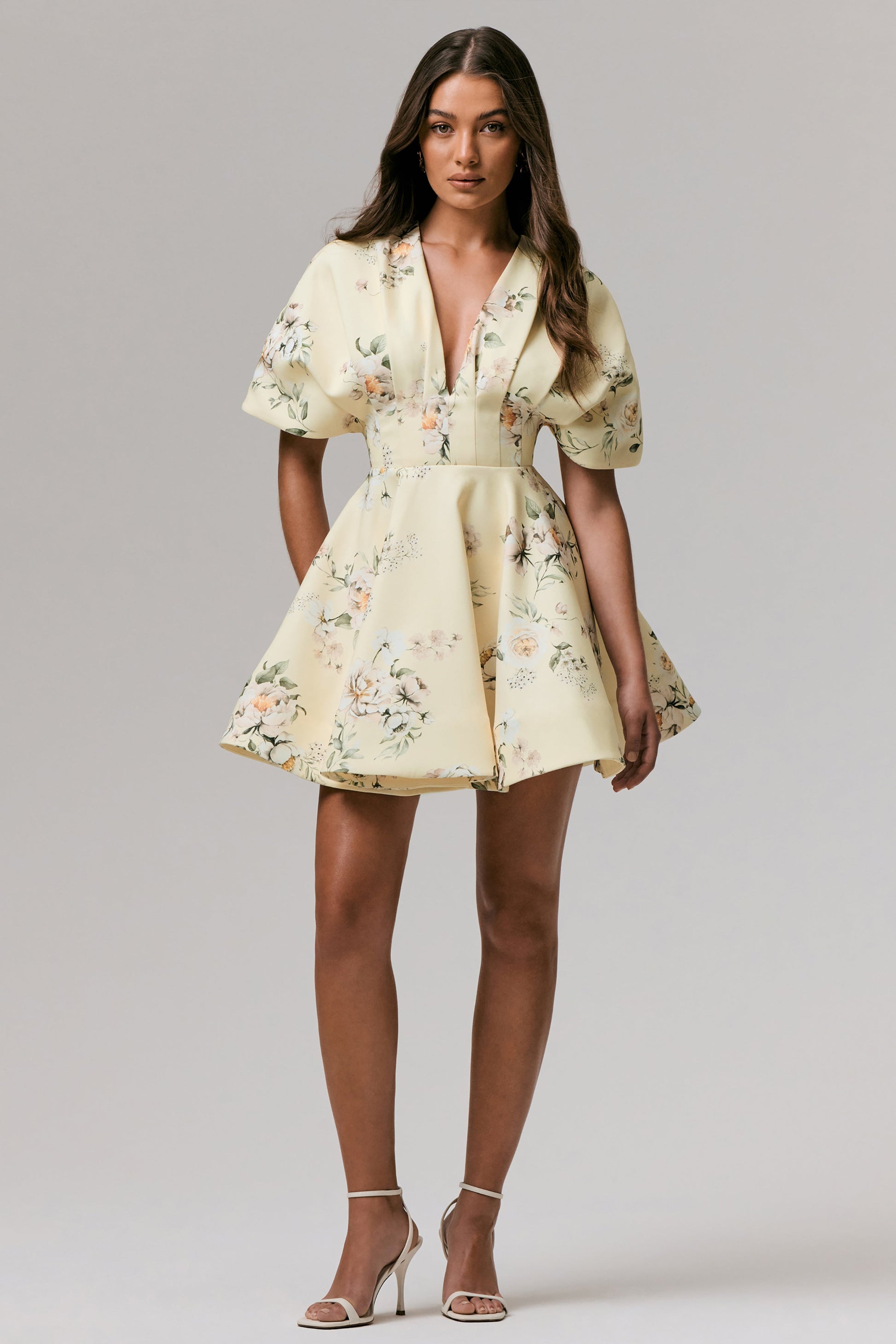 Delight | Lemon Print Plunge-Neck Ruffled Mini Dress