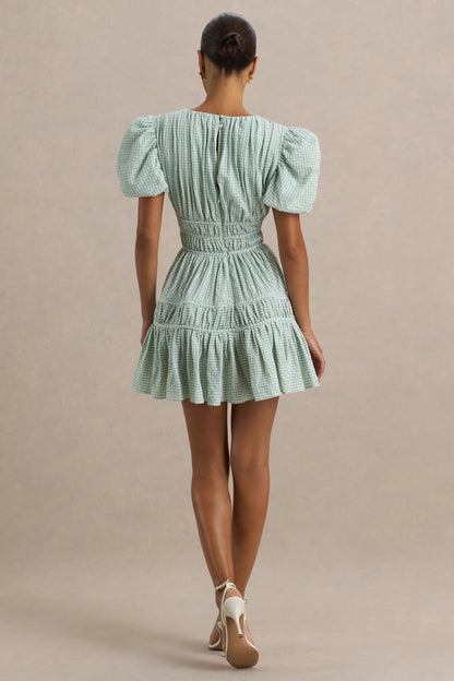 Laurelle | Green Extreme Plunge-Neck Mini Dress With Ruffled Detailing