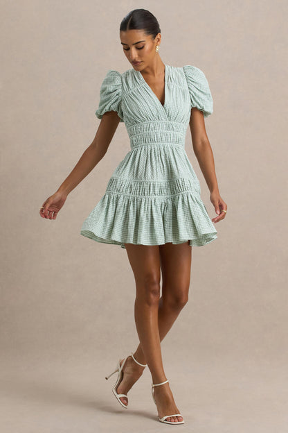 Laurelle | Green Extreme Plunge-Neck Mini Dress With Ruffled Detailing