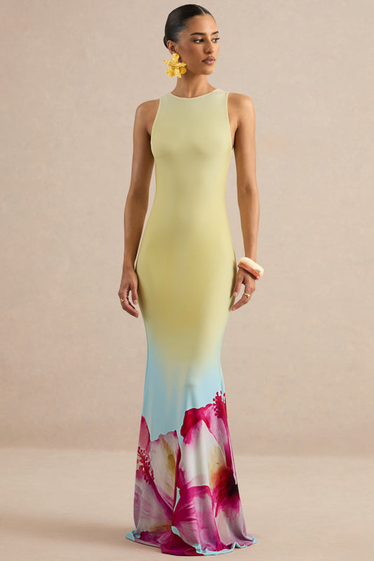 Marlo | Yellow Ombre Lily Print Maxi Dress