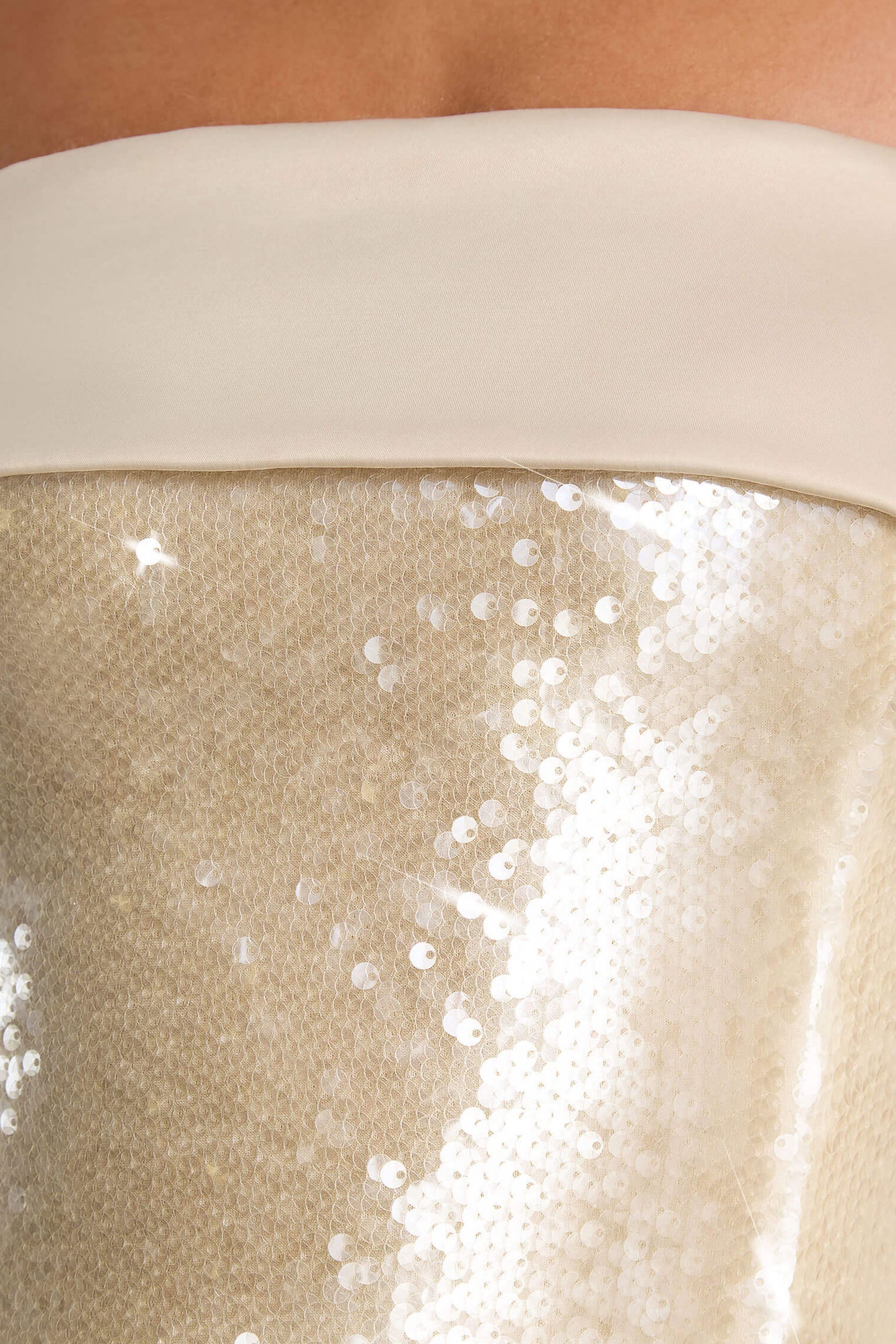 Casandra | Champagne Sequin Bandeau Mini Dress With Satin Trim