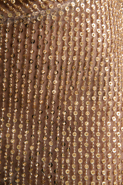 Anele | Gold Sequin High-Neck Sheer Maxi Dress With Sash And Open-Back