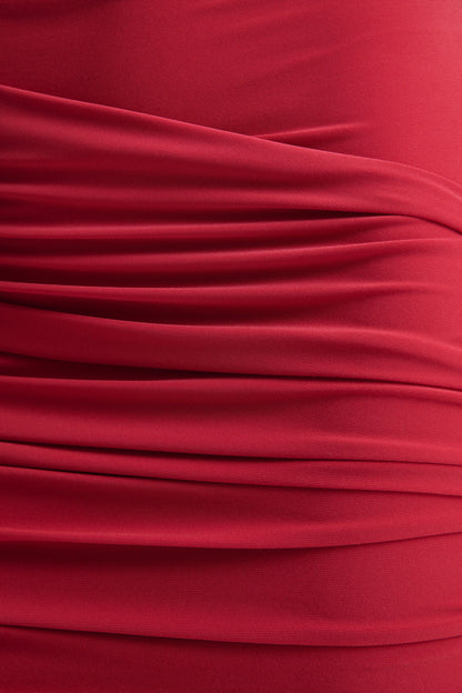 Aubrey | Red High-Neck Wrapped Mini Dress With Sash