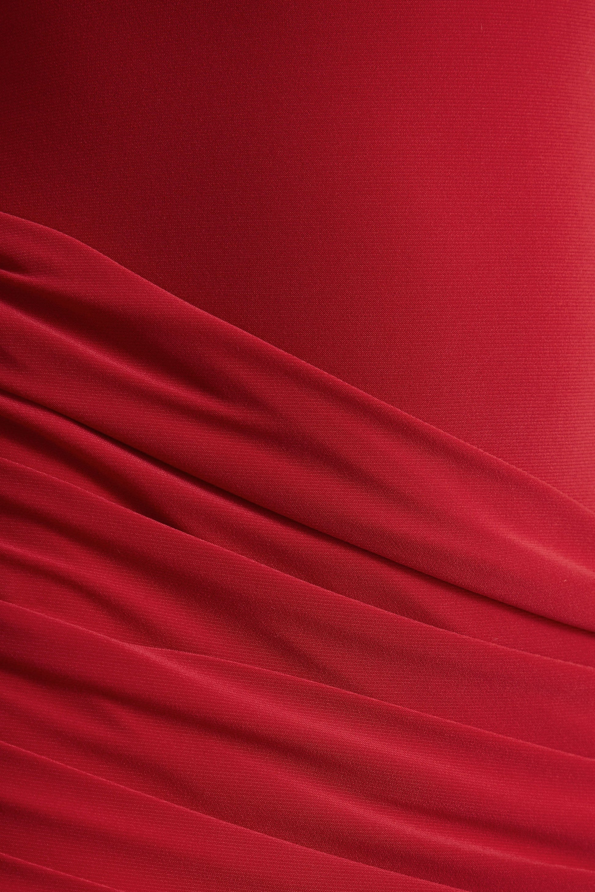 Liora | Red Crew-Neck Maxi Dress With Front-High Split