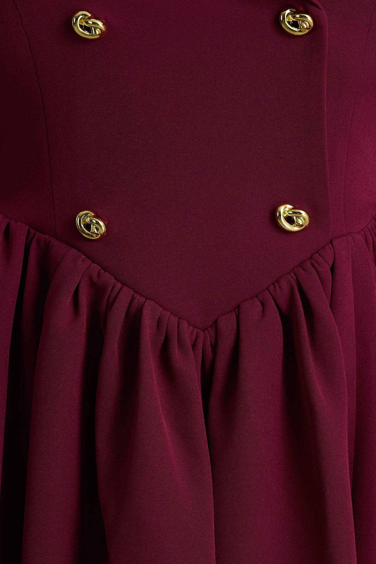 Lisa | Burgundy Plunge-Neck Tailored Midi Dress With Button-Detailing