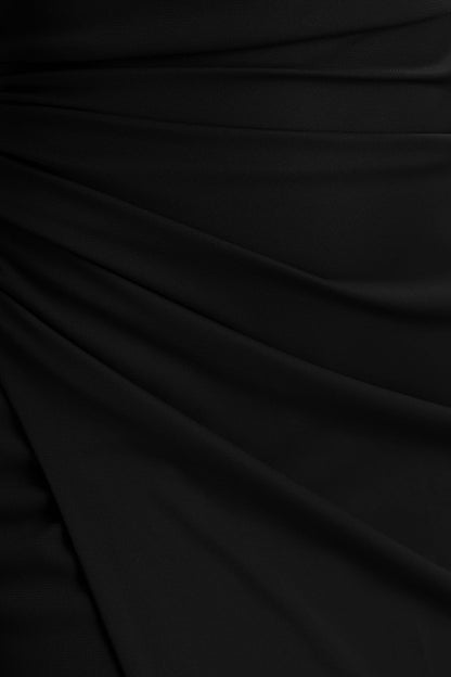 Lola | Black Asymmetric-Neck Maxi Dress With Ruched Detailing And Front High-Split
