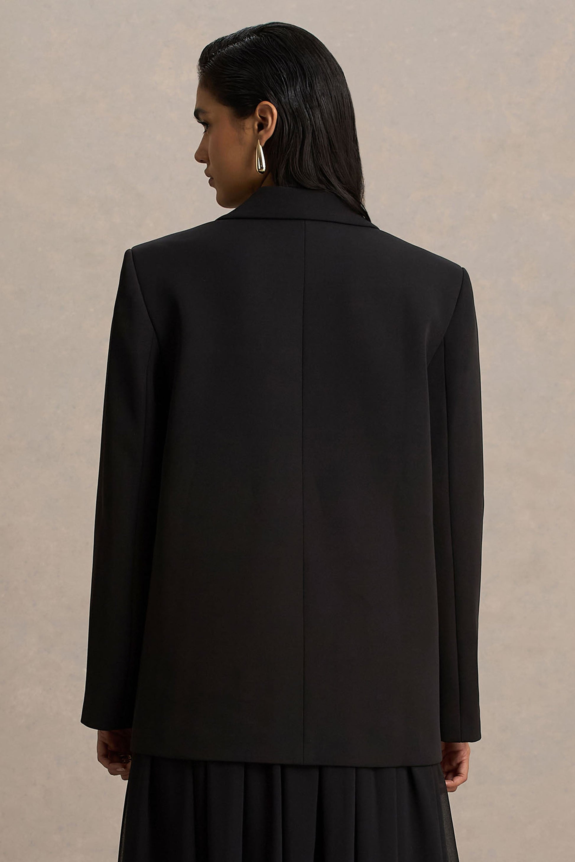 Katherine | Black Plunge-Neck Oversized Blazer