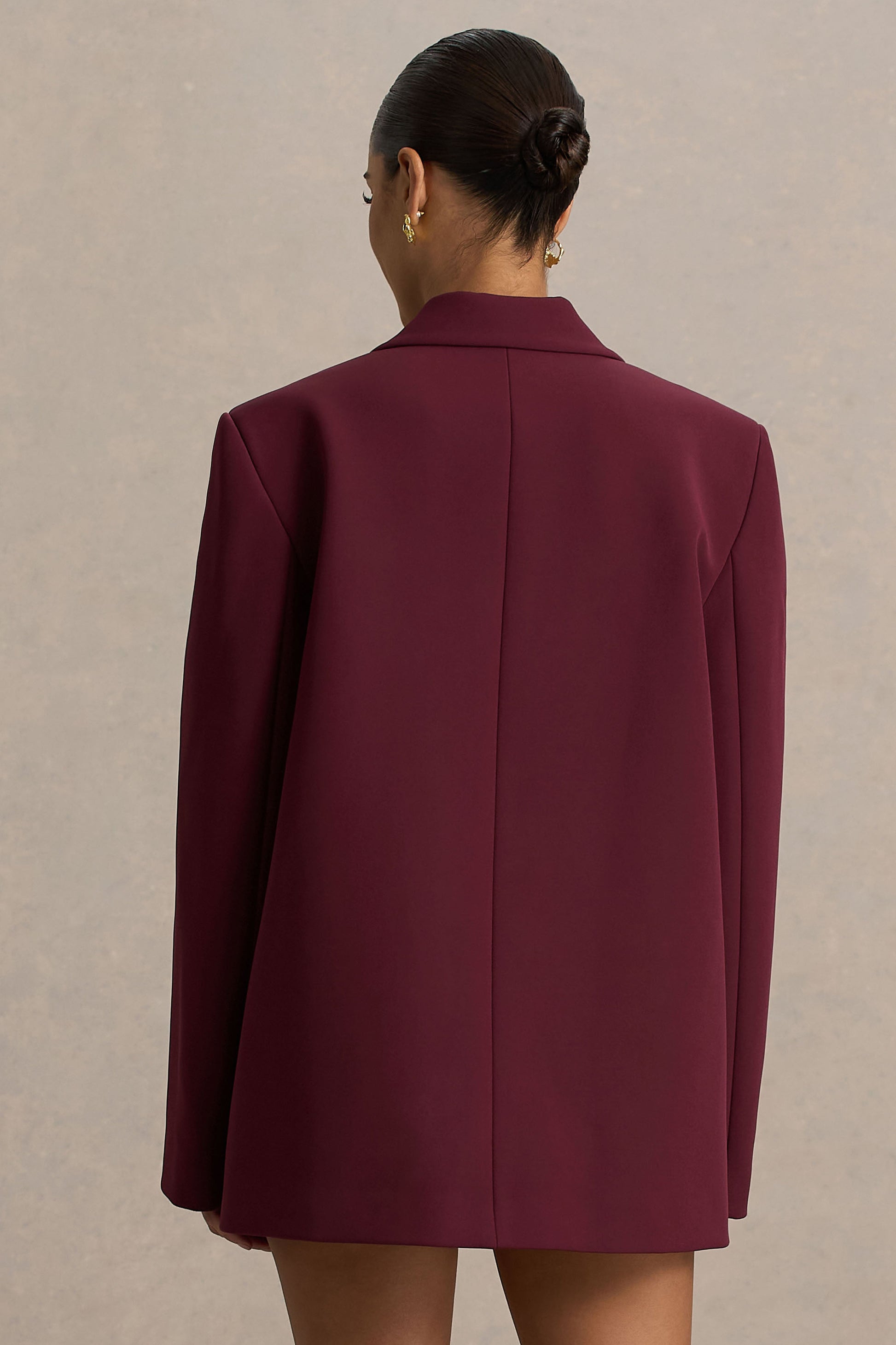 Katherine | Burgundy Plunge-Neck Oversized Blazer