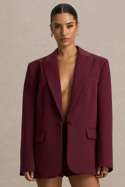 Katherine | Burgundy Plunge-Neck Oversized Blazer