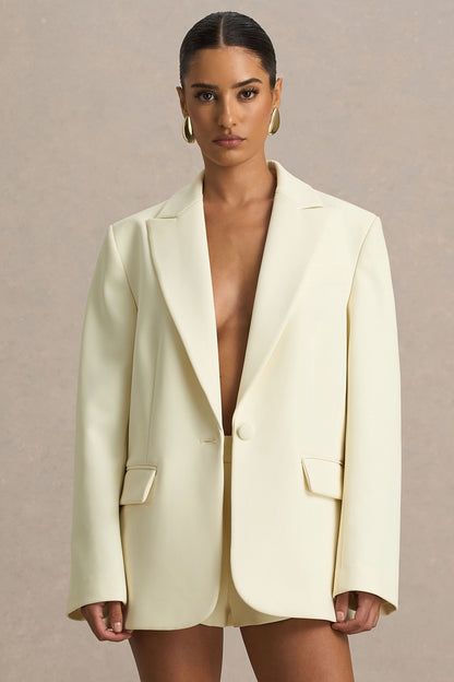 Katherine | Cream Oversized Plunge-Neck Blazer