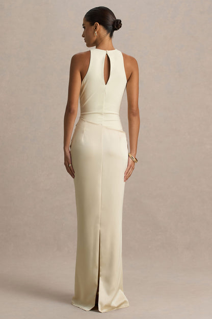 Akari | Cream Crew-Neck Maxi Dress With Satin Skirt