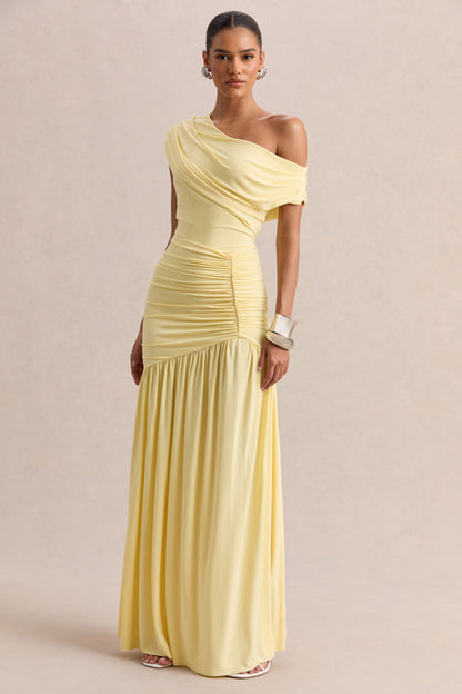 Kady | Lemon Asymmetric-Neck Maxi Dress With Ruched Detailing