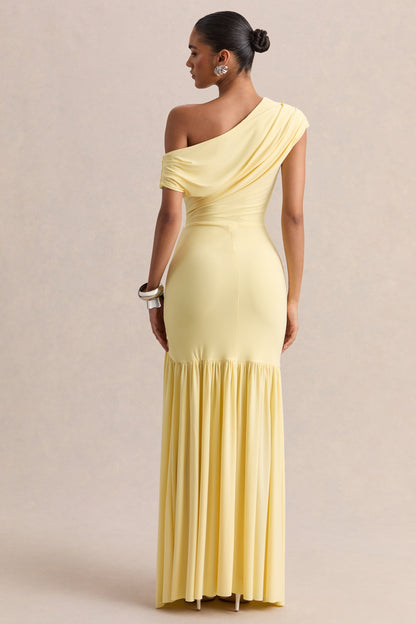 Kady | Lemon Asymmetric-Neck Maxi Dress With Ruched Detailing