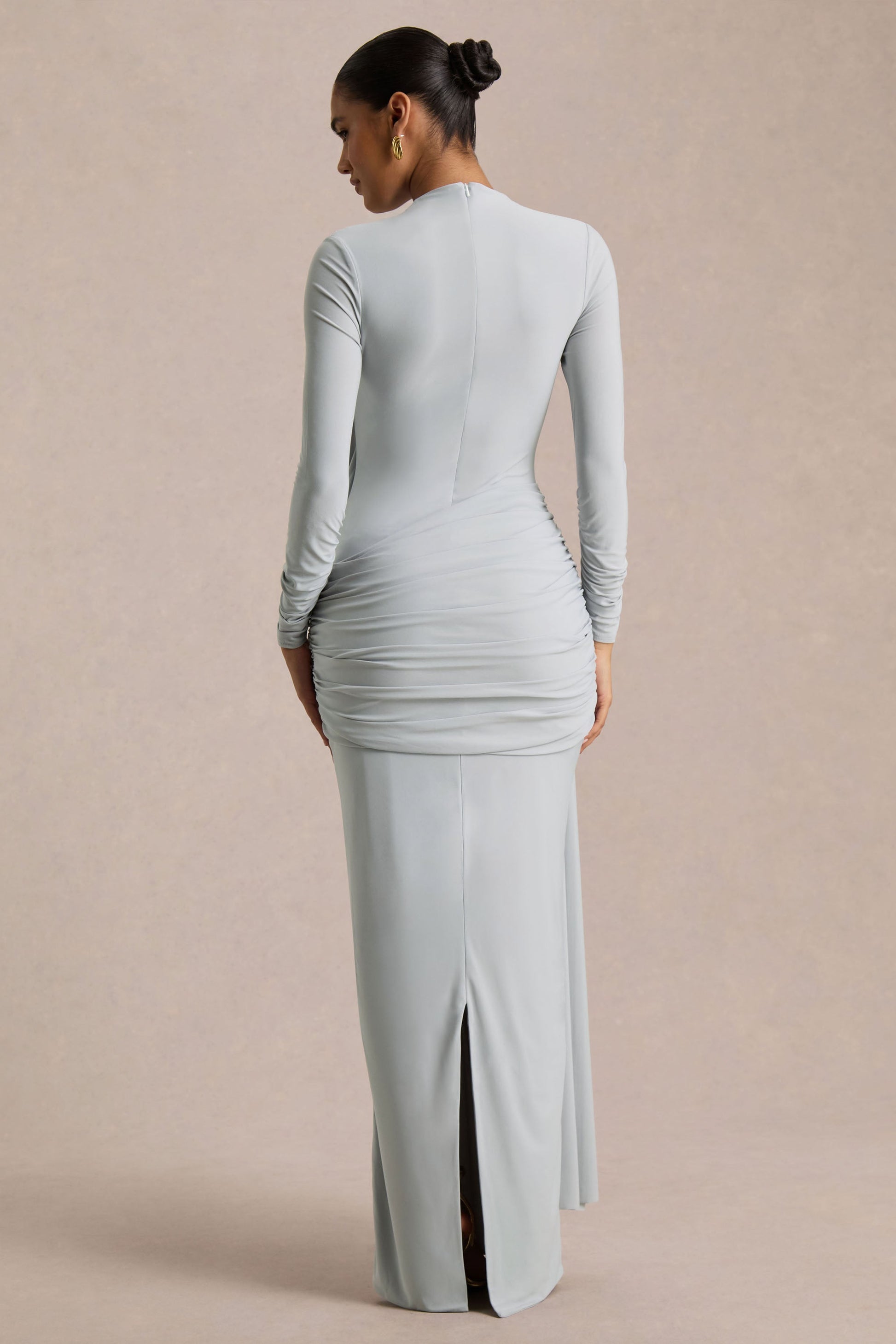 Melissa | Blue Long-Sleeve Wrap Maxi Dress With Draped Detailing