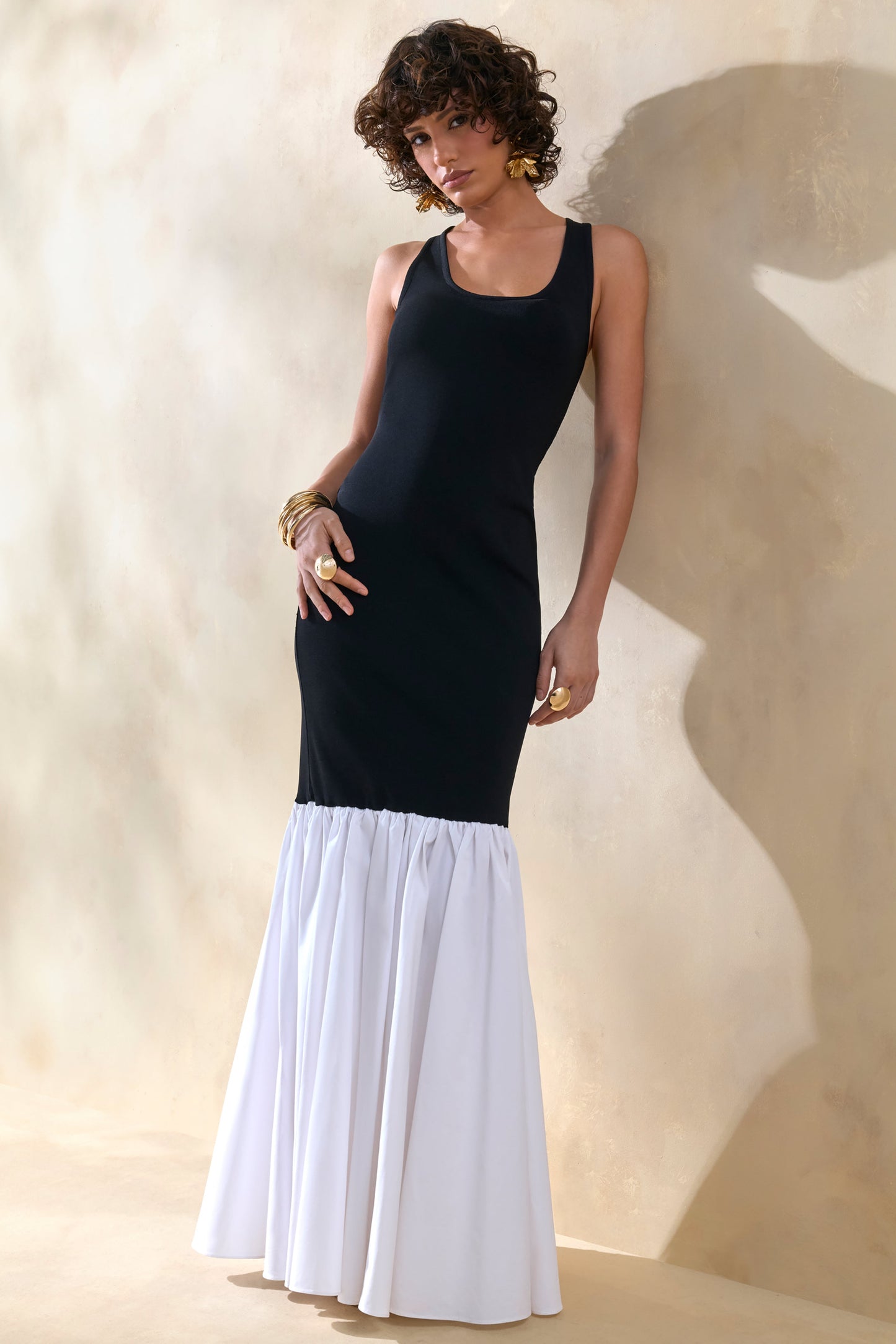 Lexi | Black And White Square-Neck Mermaid Maxi Dress