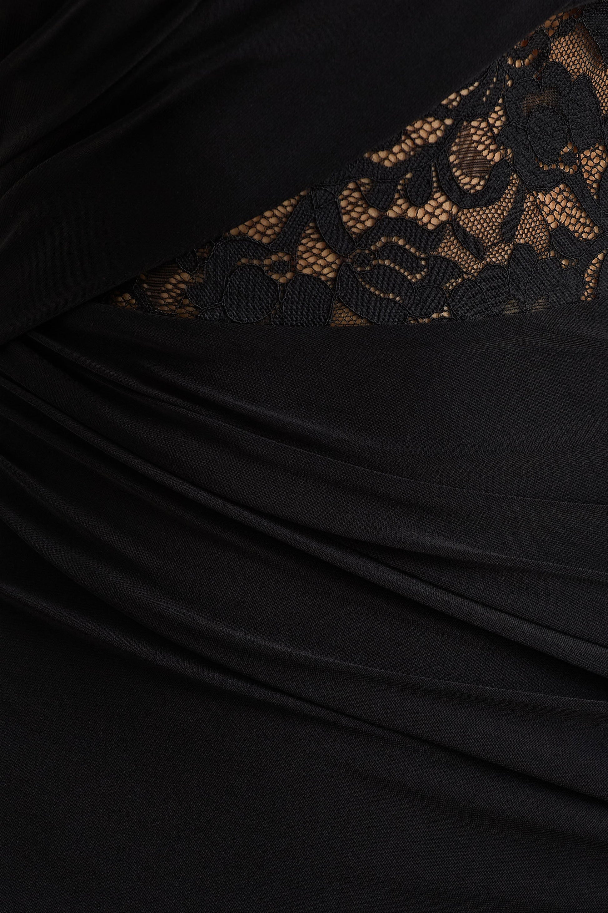 Melody | Black Asymmetric-Neck Maxi Dress With Lace Detailing And Front-High Split