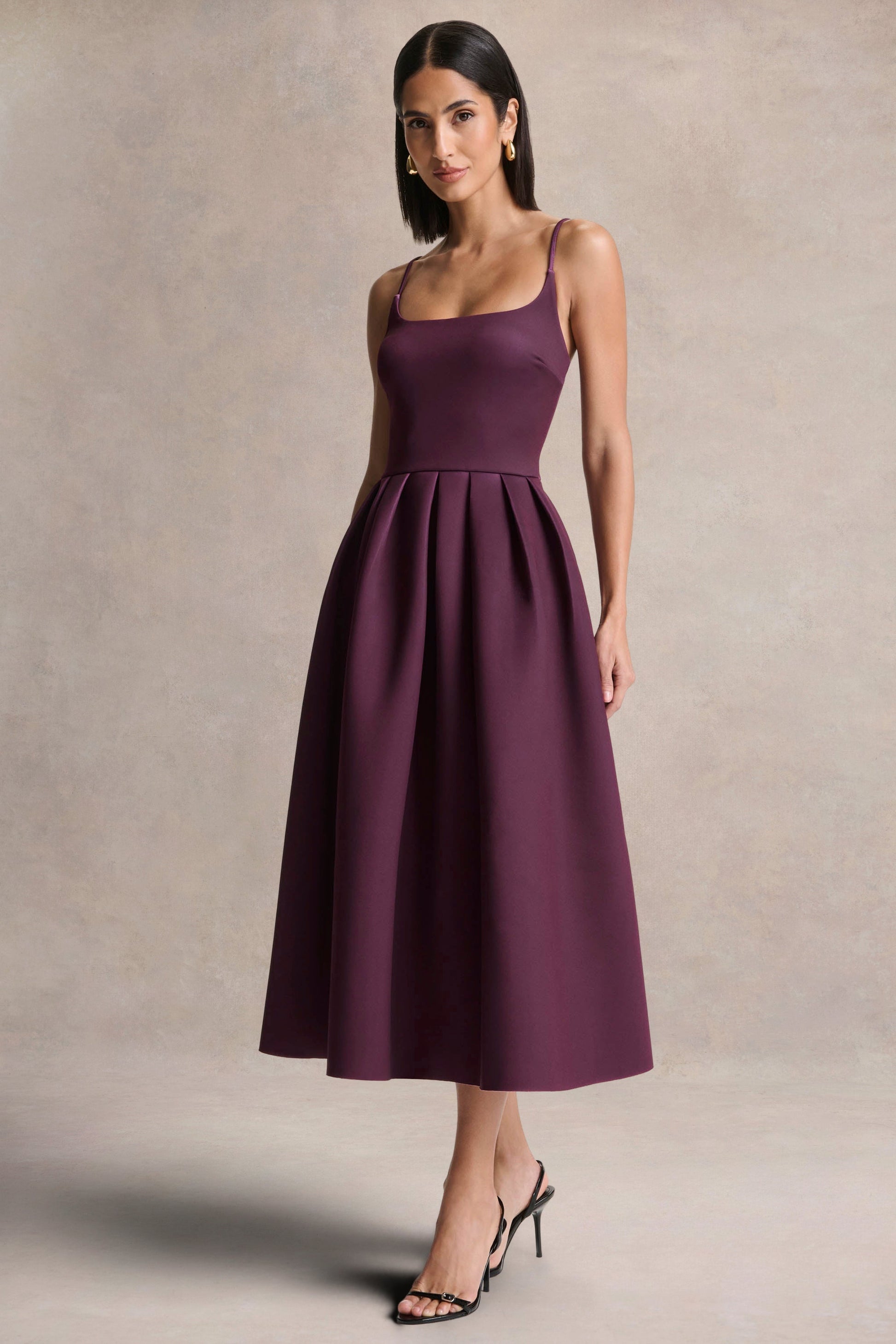 Jamila | Plum Scoop-Neck Midi Dress