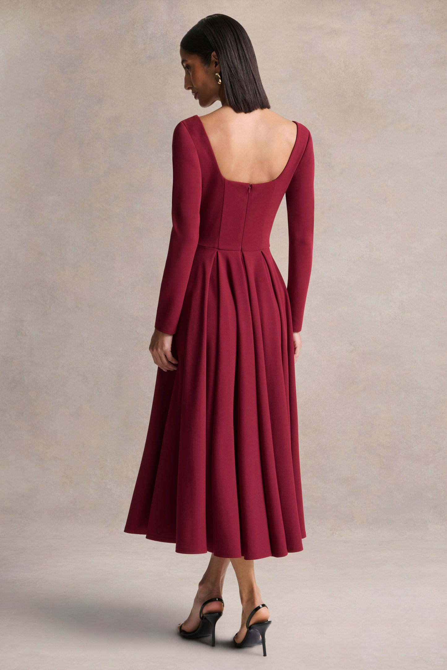 Alison | Burgundy Square-Neck A-Line Midi Dress