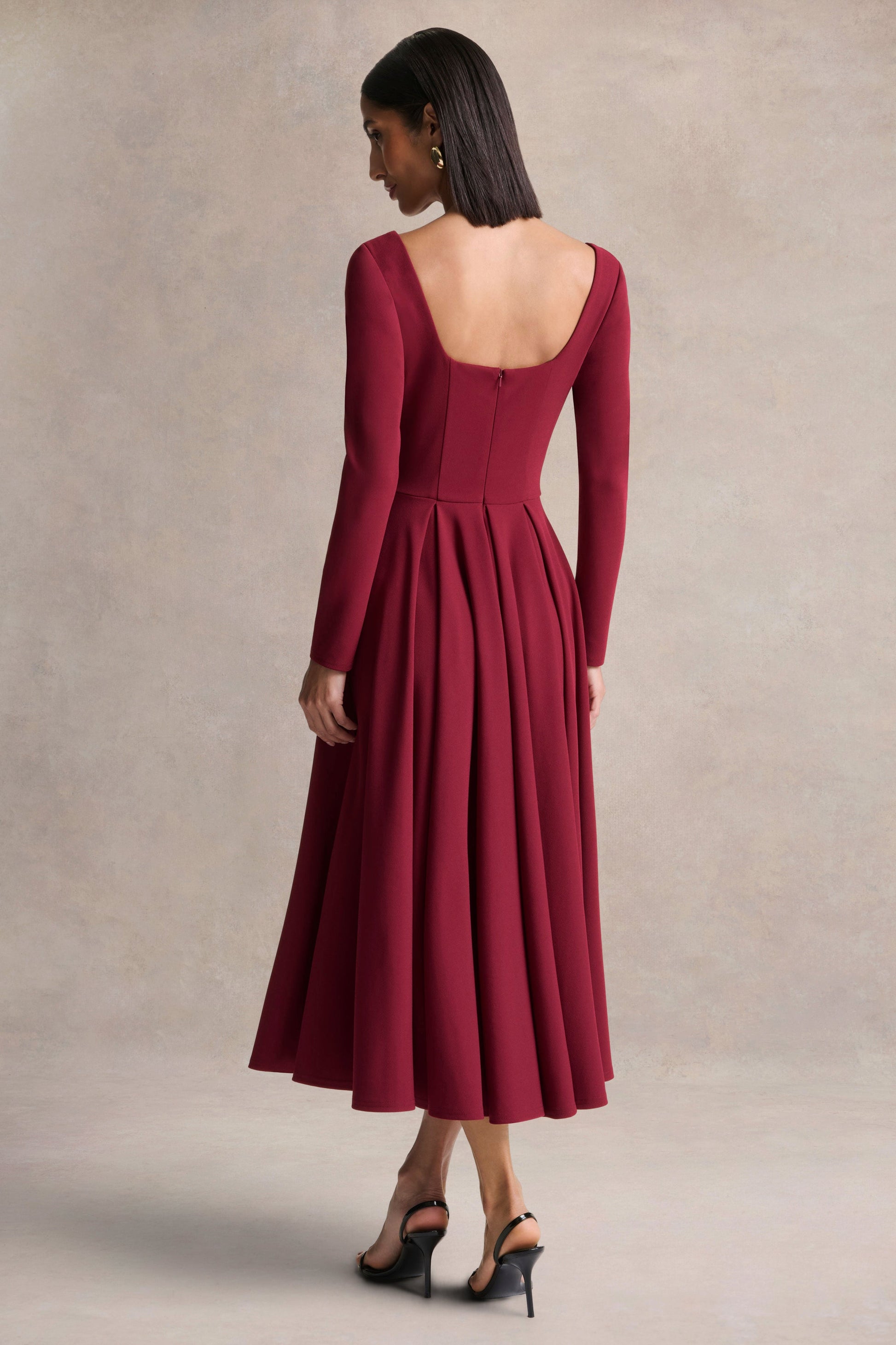 Alison | Burgundy Square-Neck A-Line Midi Dress