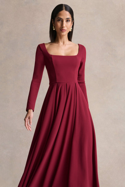 Alison | Burgundy Square-Neck A-Line Midi Dress