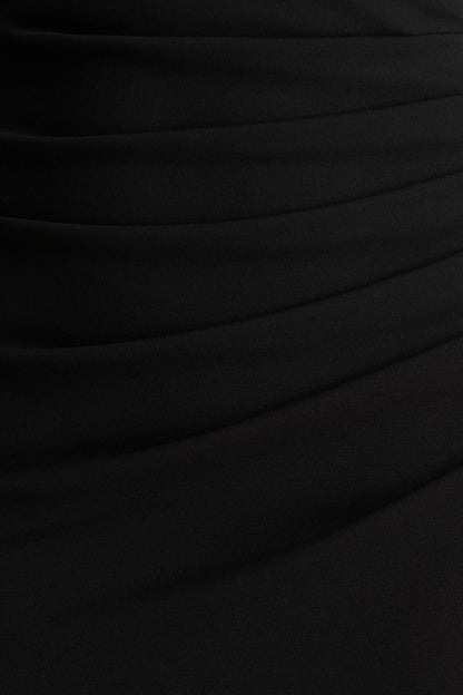 Leah | Black Asymmetric-Neck Midi Dress With Cape-Sleeve