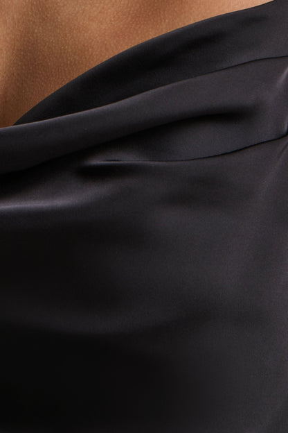 Maelia | Black Satin Cowl-Neck Maxi Dress With Diamante Straps
