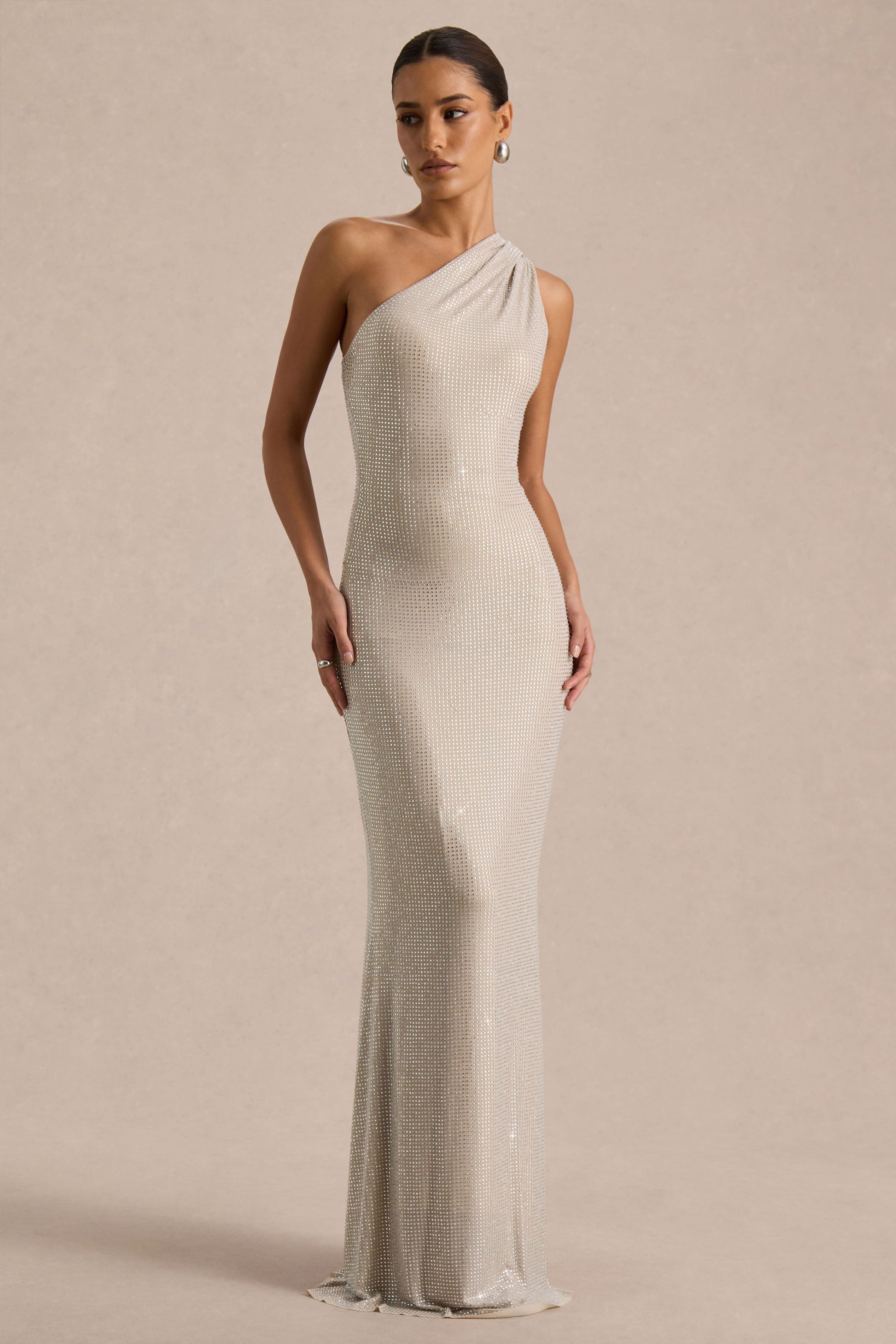 Deity | Silver Hotfix Asymmetric-Neck Maxi Dress With Open-Back
