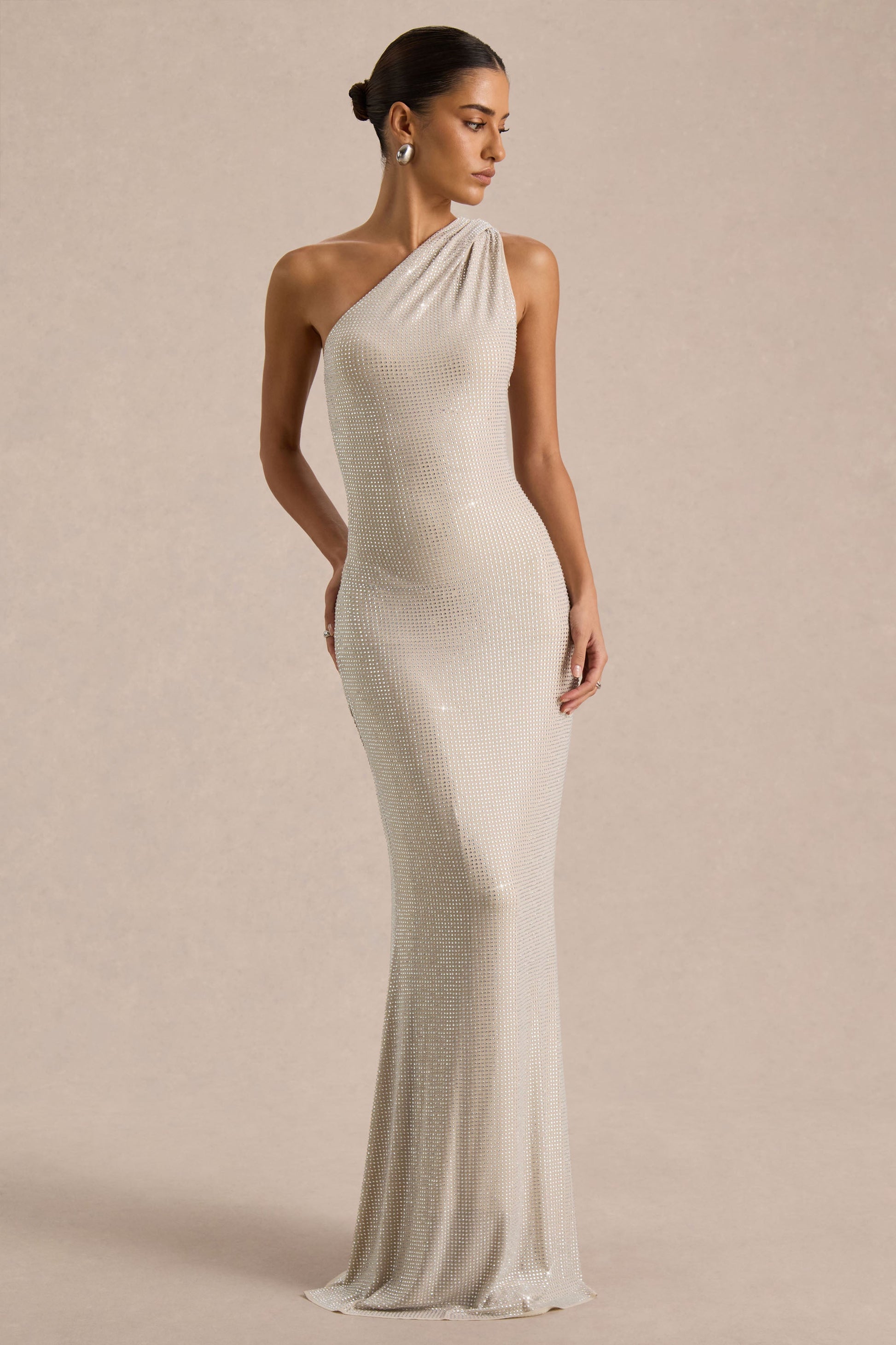 Deity | Silver Hotfix Asymmetric-Neck Maxi Dress With Open-Back