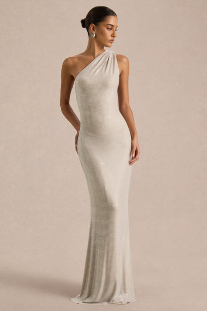 Deity | Silver Hotfix Asymmetric-Neck Maxi Dress With Open-Back