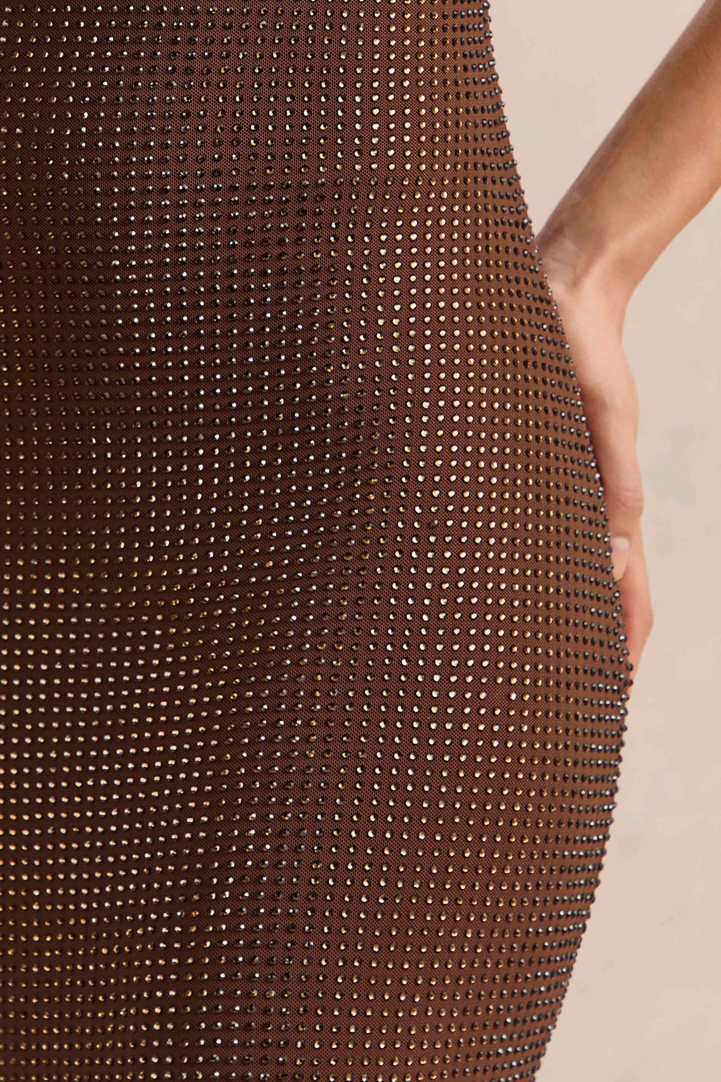 Deity | Brown Hotfix Asymmetric-Neck Maxi Dress With Open-Back