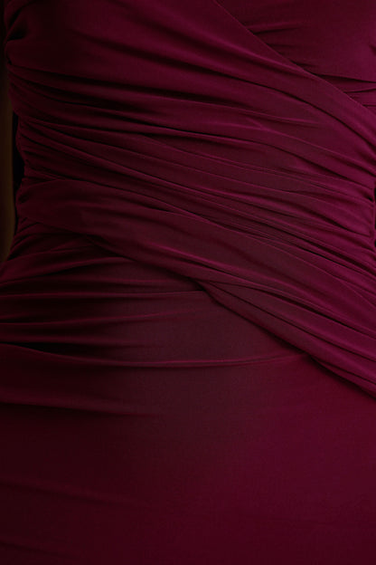 Leila | Burgundy Sweetheart Maxi Dress With Scarf