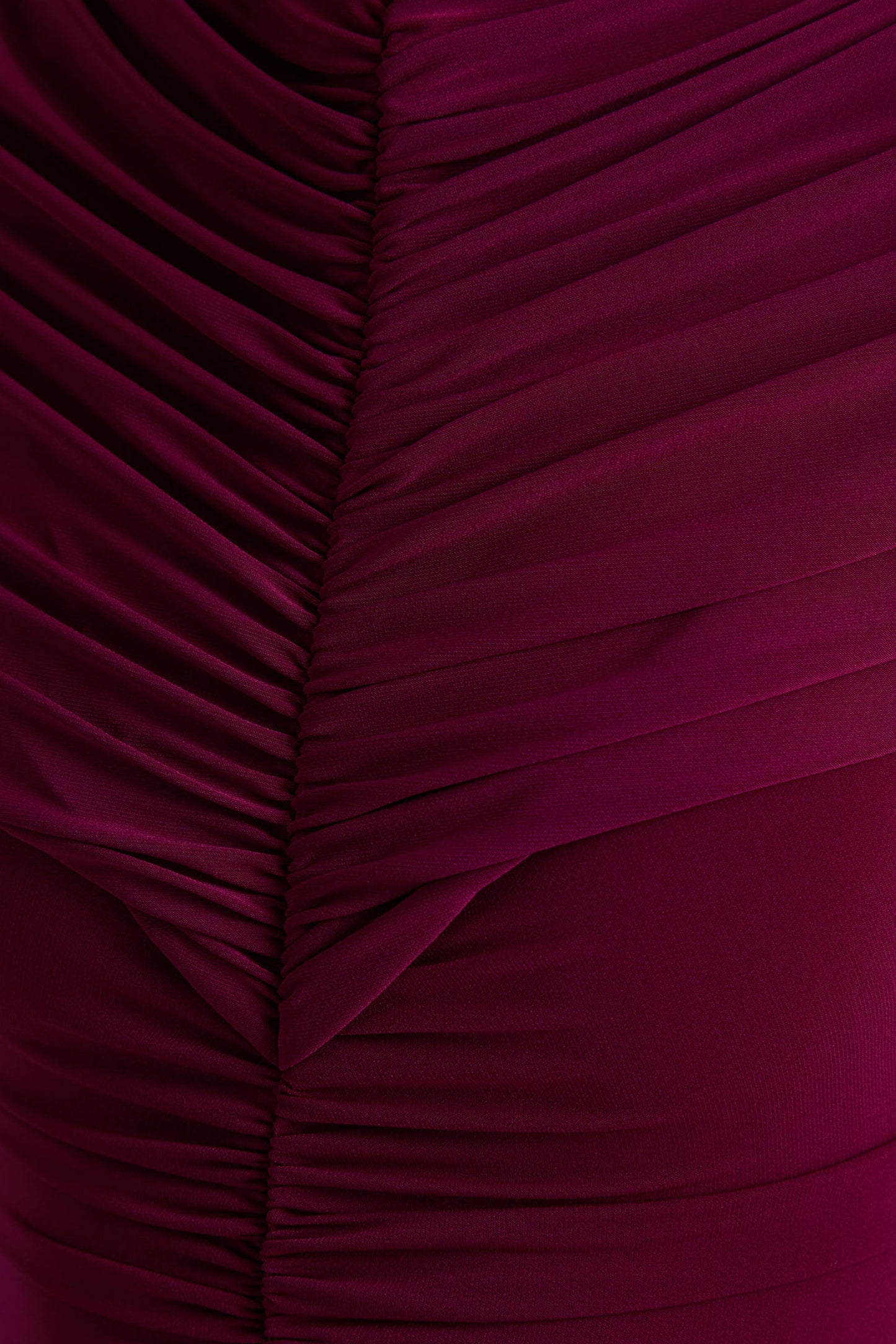 Azaria | Burgundy High-Neck Maxi Dress With Ruched Detailing