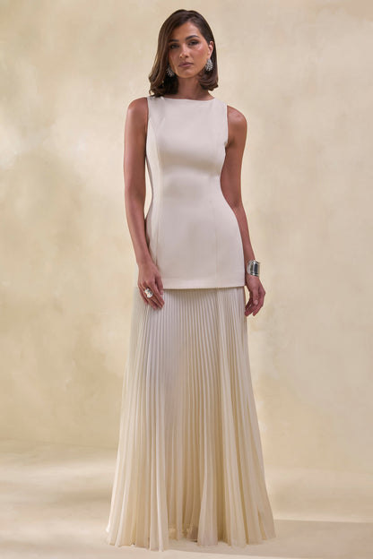 Hadley | Stone Boat-Neck Maxi Dress With Drop-Waist