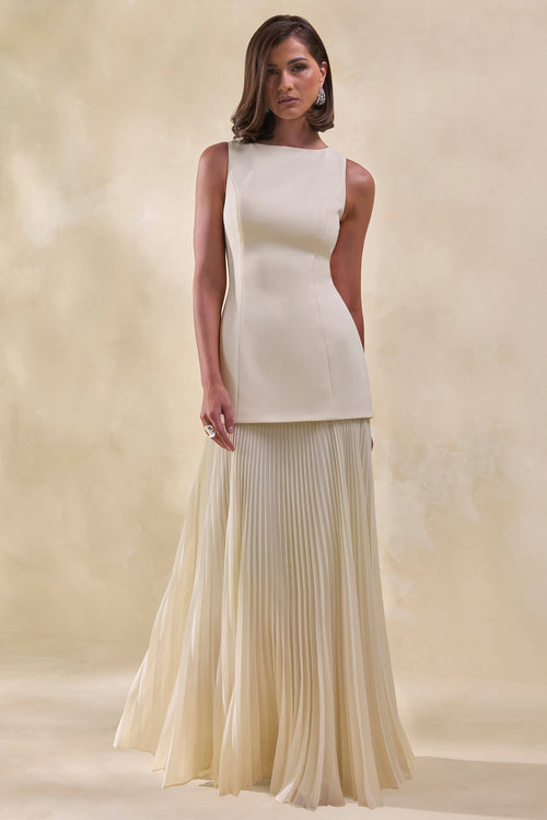 Hadley | Stone Boat-Neck Maxi Dress With Drop-Waist