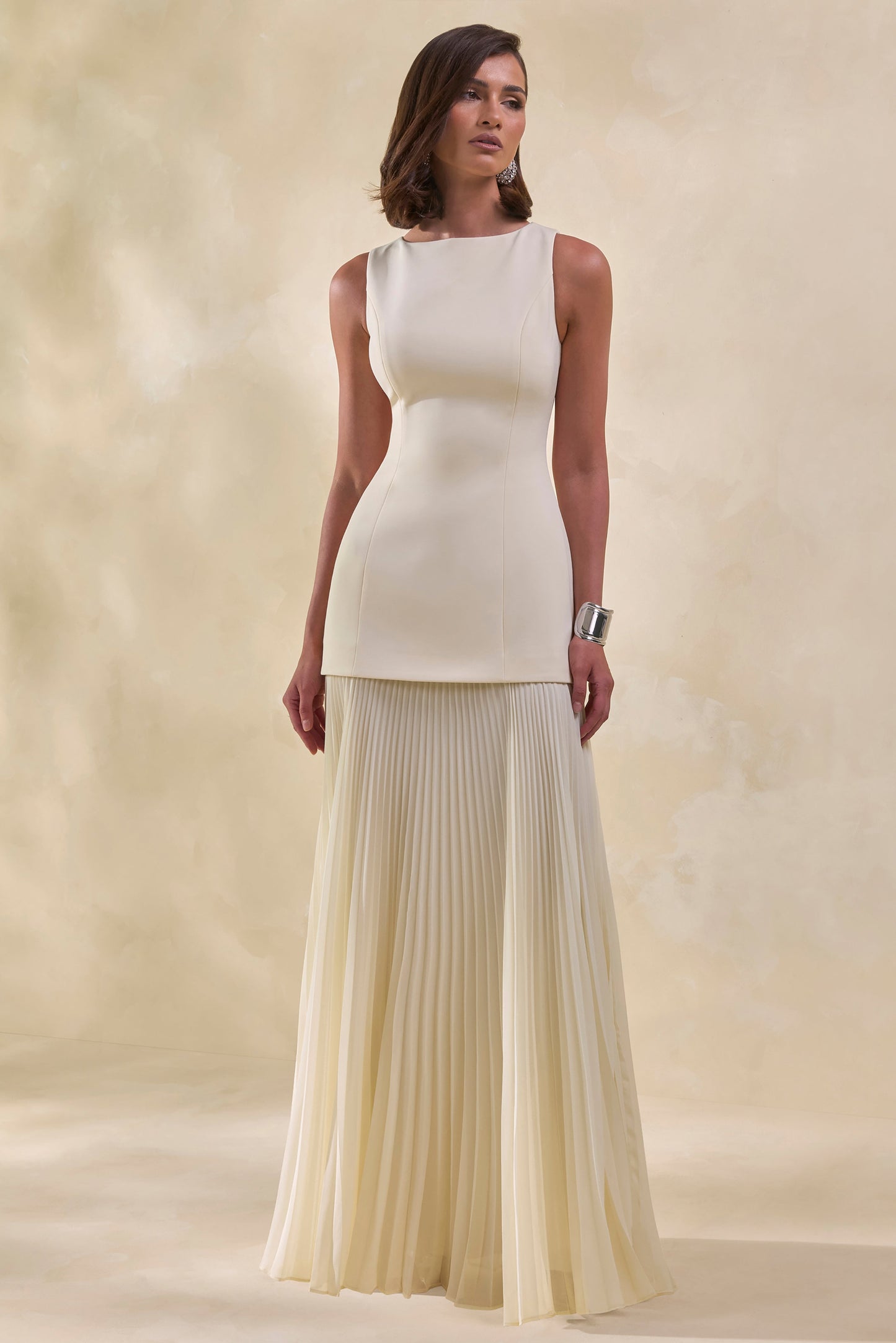Hadley | Stone Boat-Neck Maxi Dress With Drop-Waist