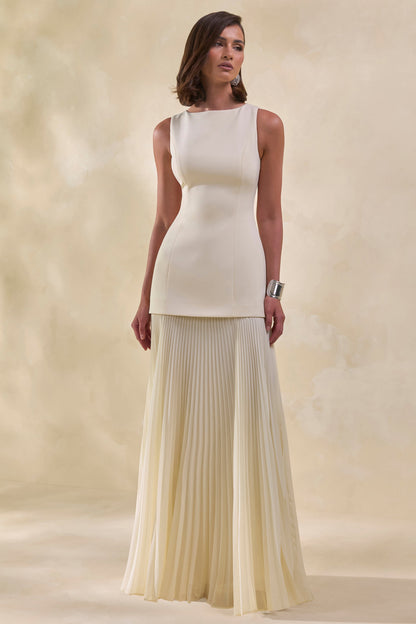 Hadley | Stone Boat-Neck Maxi Dress With Drop-Waist