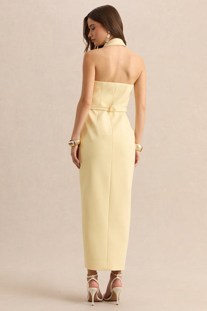 Hana | Lemon Plunge-Neck Tailored Maxi Dress