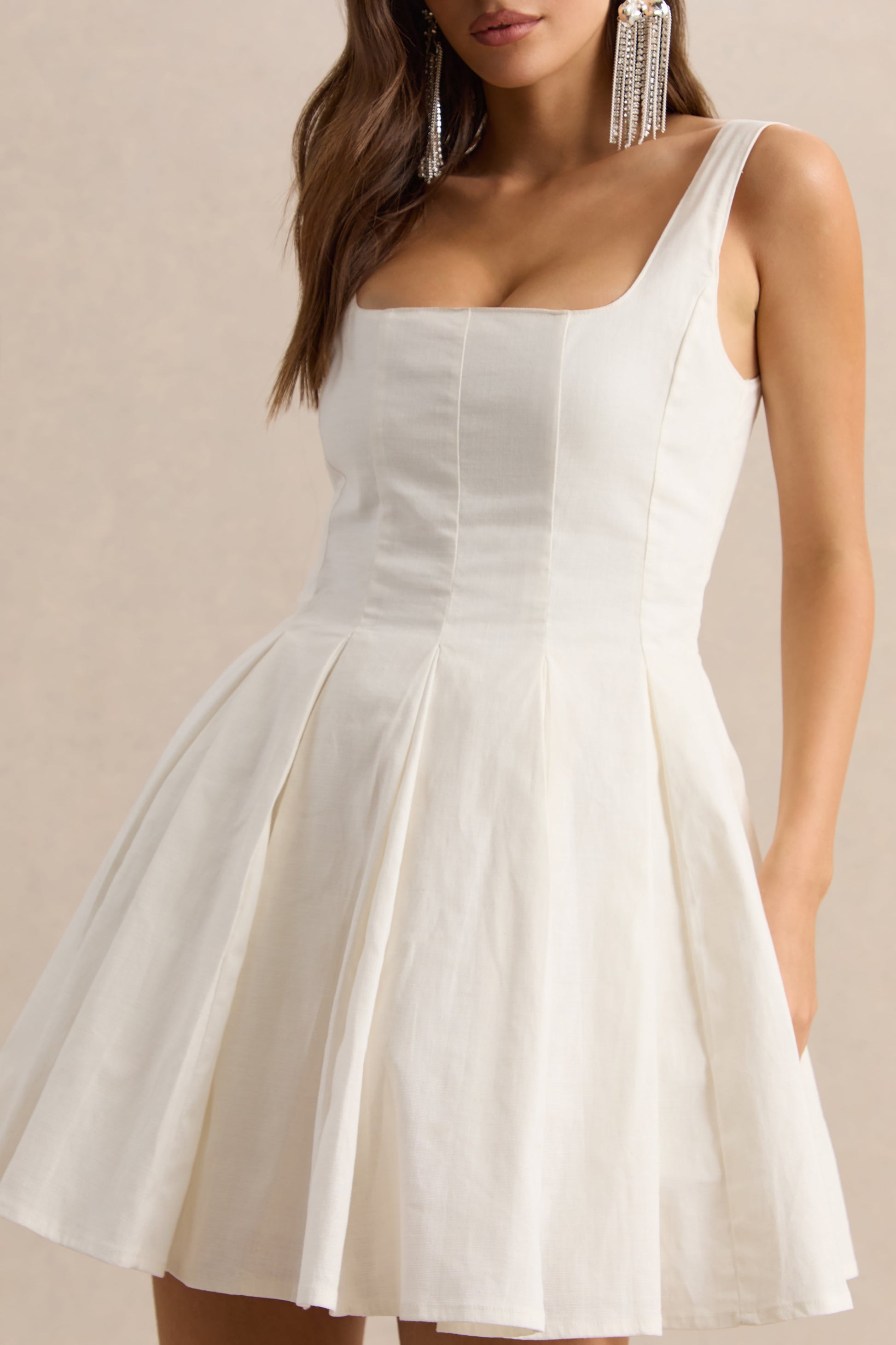 Brioria | White Square-Neck Skater Mini Dress