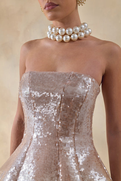 Dalisse | Nude Sequin Bandeau Corset Maxi Dress
