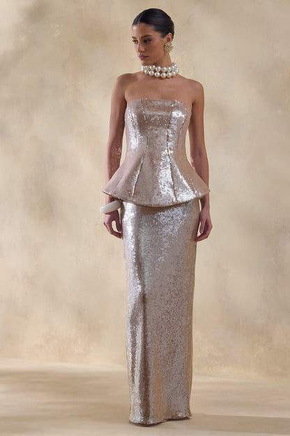 Dalisse | Nude Sequin Bandeau Corset Maxi Dress