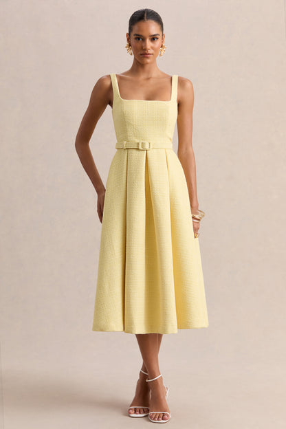 Camoria | Lemon Boucle Square-Neck Midi Dress