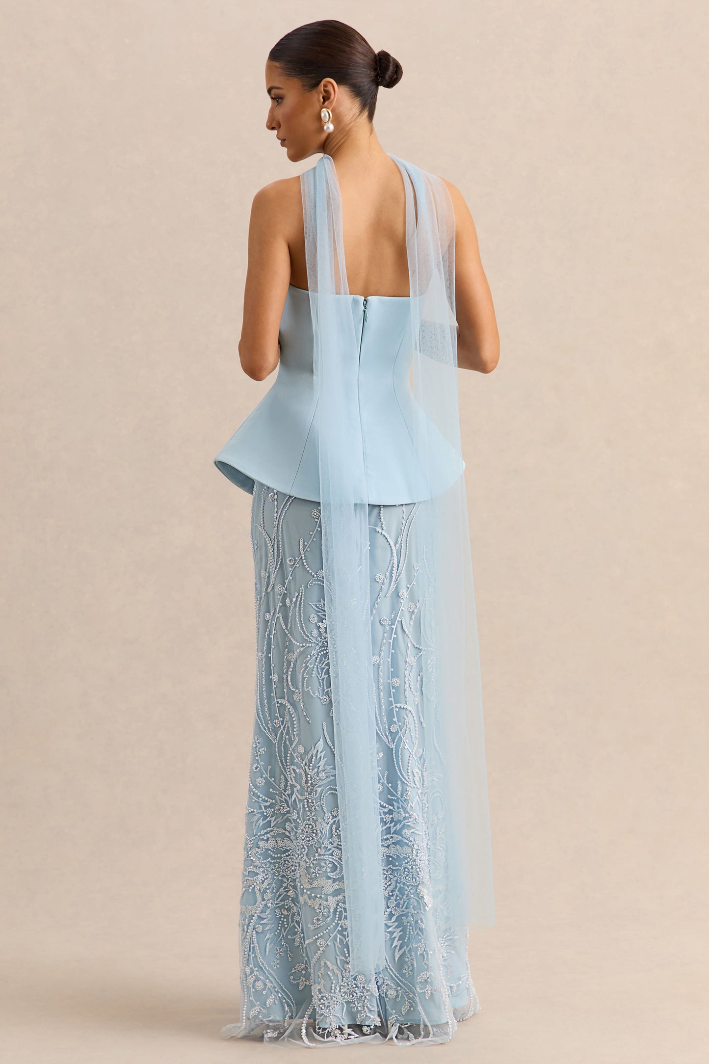Lorna | Powder Blue Bandeau Maxi Dress With Scarf