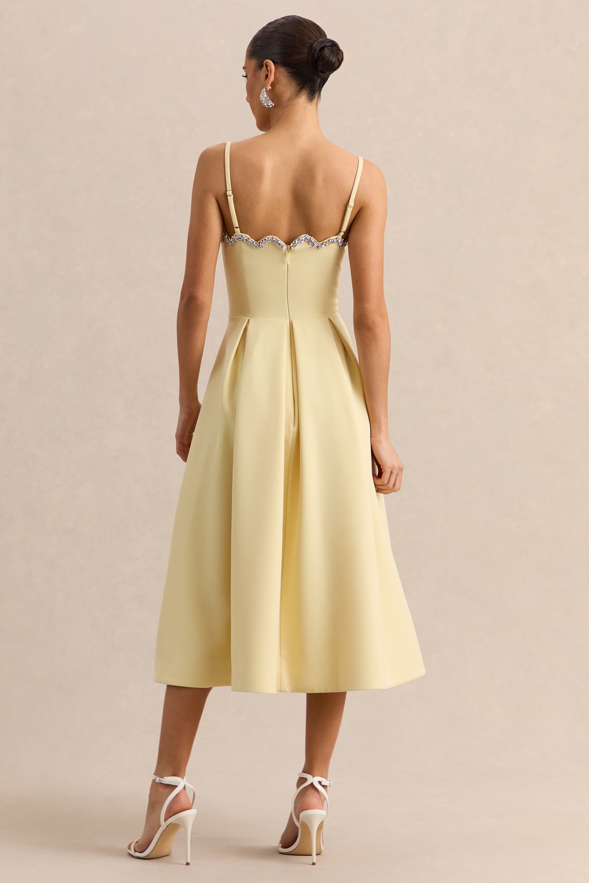Evoria | Lemon Scalloped Square-Neck Midi Dress