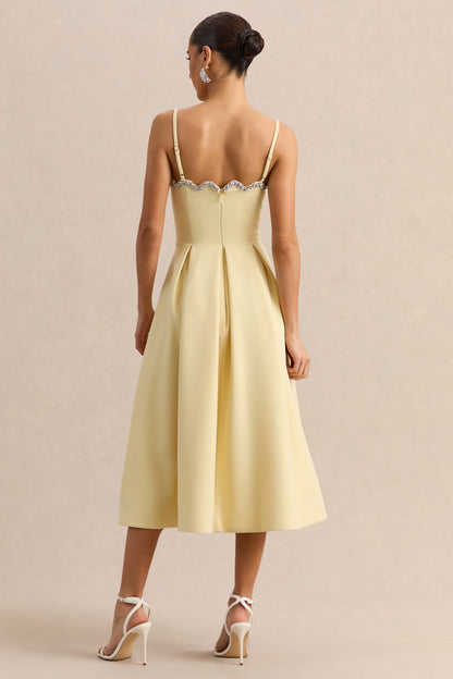 Evoria | Lemon Scalloped Square-Neck Midi Dress