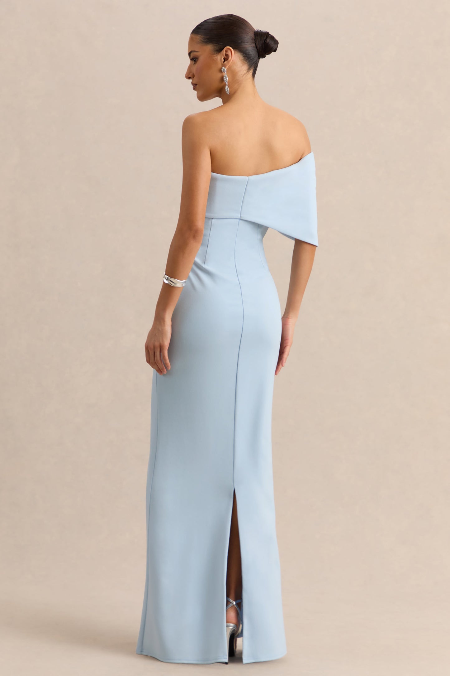 Agatha | Powder Blue Bow Bardot-Neck Maxi Dress