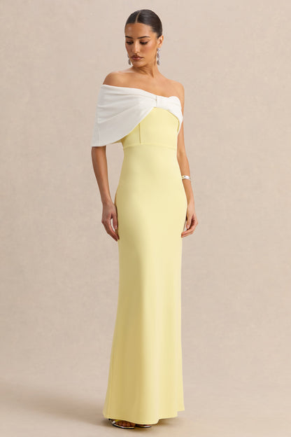 Agatha | Lemon & White Bow Bardot-Neck Maxi Dress
