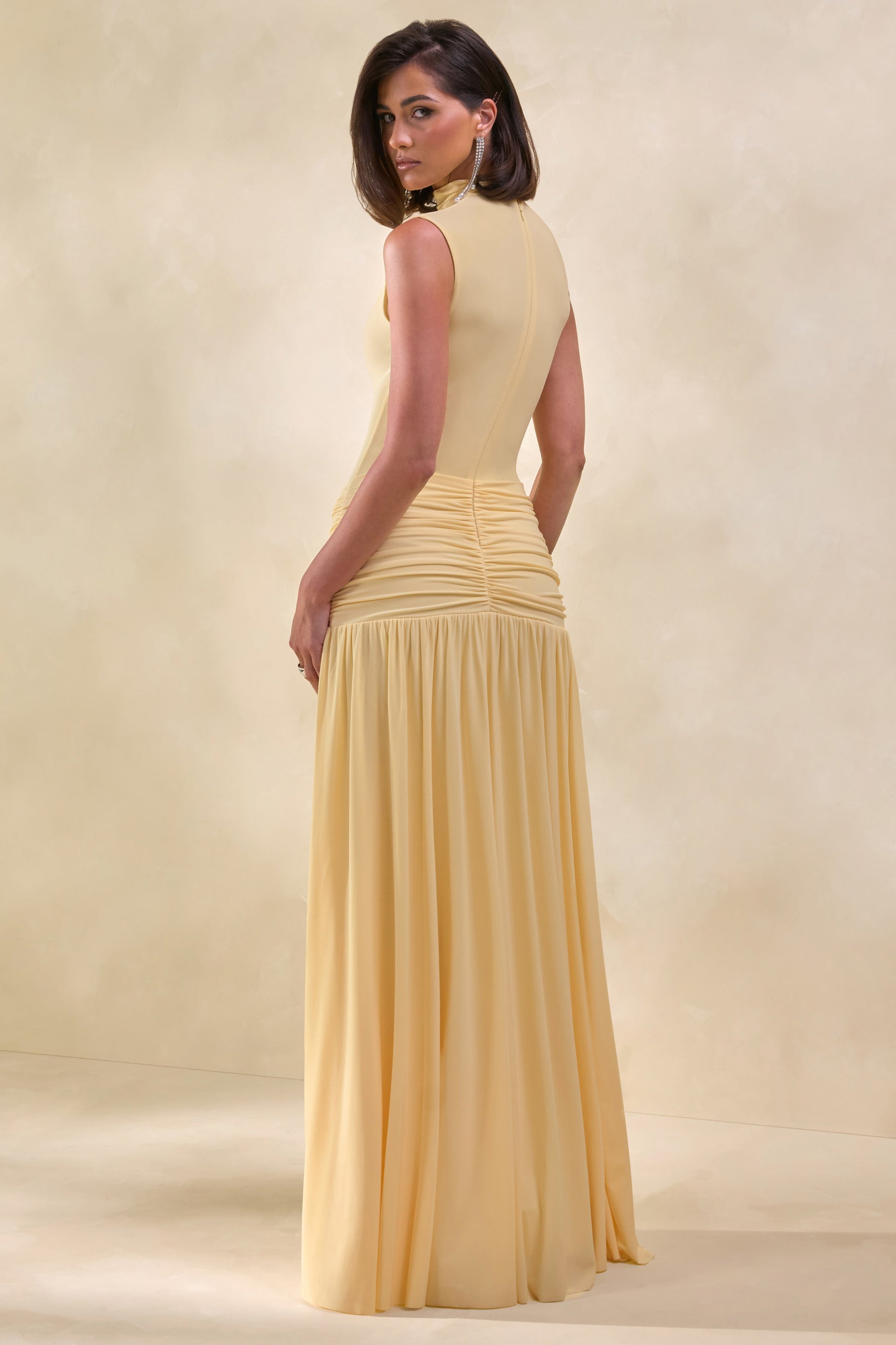 Glimora | Lemon High-Neck Maxi Dress With Ruched-Detailing