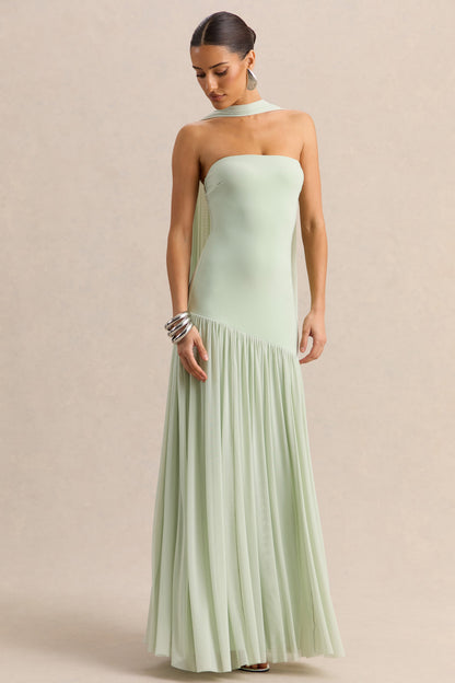 Bambi | Mint Bandeau Maxi Dress With Scarf-Detail