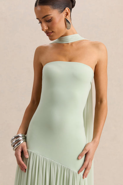 Bambi | Mint Bandeau Maxi Dress With Scarf-Detail